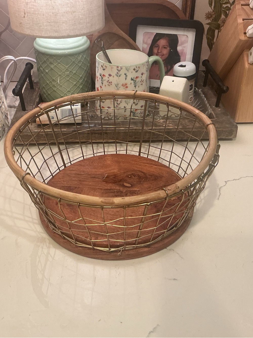 Marshall Wood and Gold Wire Storage Basket